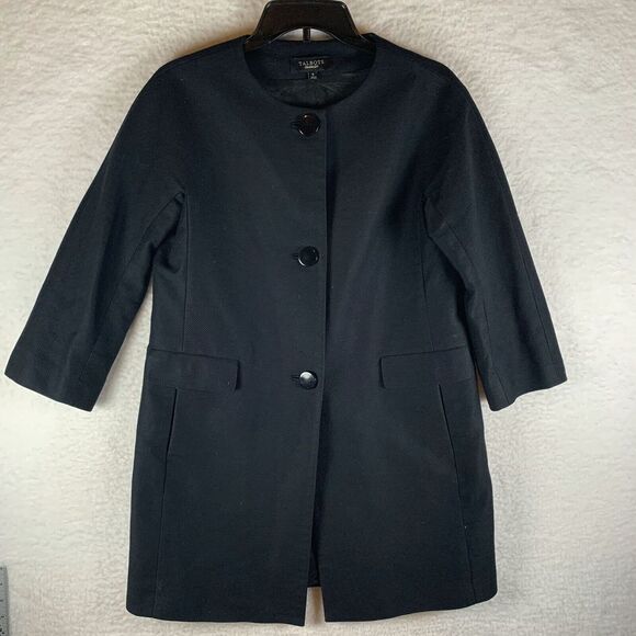Talbots Coat Women's 6 Black‎ Cotton Lined Textured Vented Back Button-Front - Picture 1 of 8